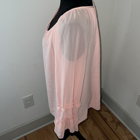 Marled Blush long bell sleeves semi sheer tied up front long blouse top Sz L new - Picture 2 of 7